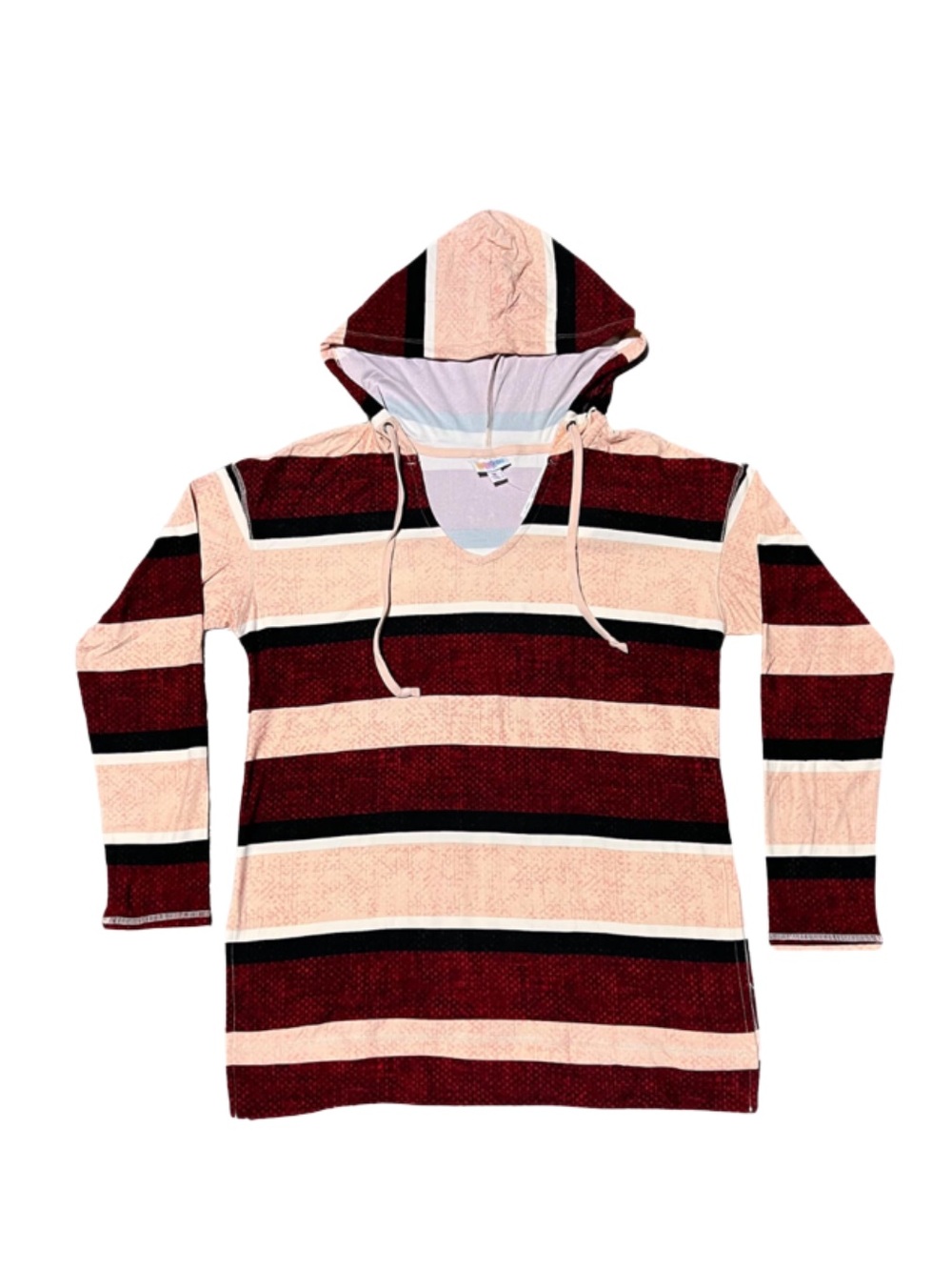 LuLaRoe Eliza Striped Hooded Top in Blush and Burgundy